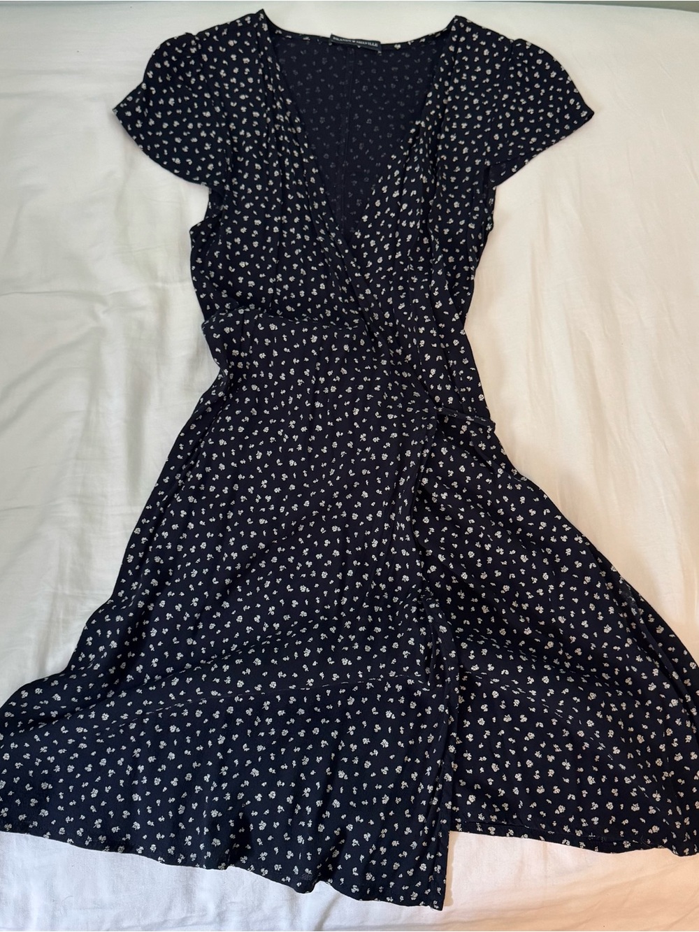 Brandy Melville Navy Wrap Midi Dress with White Floral Print
